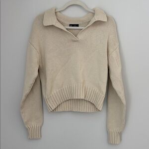GAP Women's Soft Cream Polo Cropped Sweater Size Small